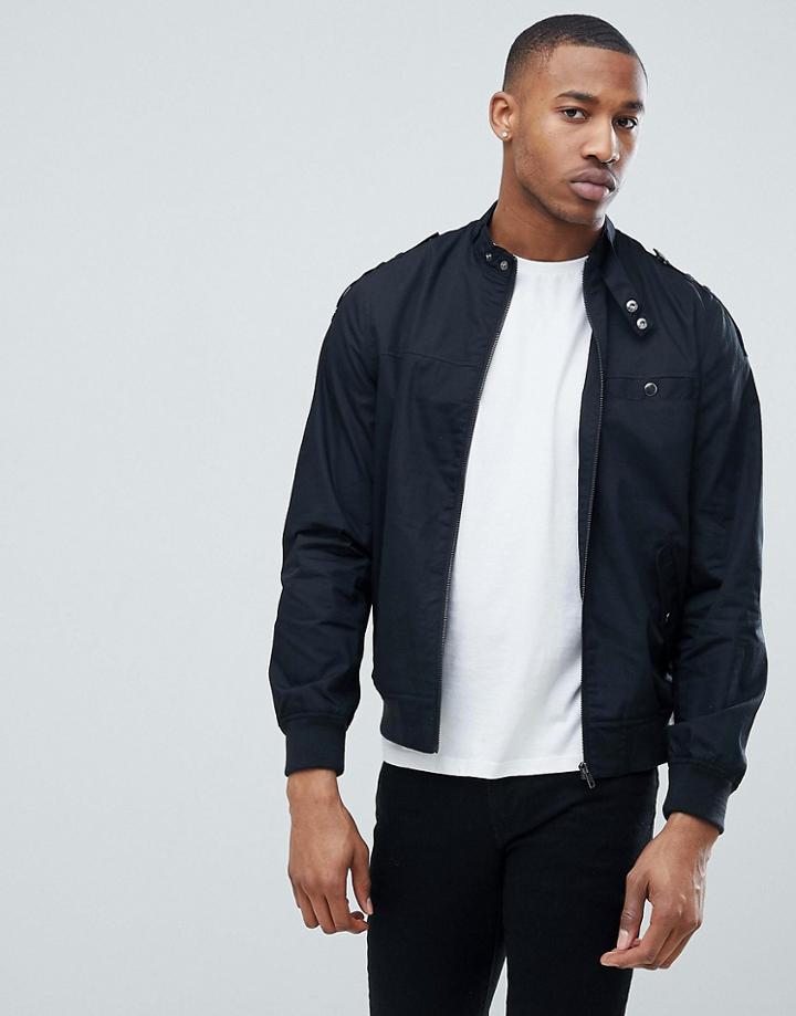 Asos Harrington Jacket With Biker Neck In Black - Black