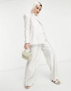 Asos Design Premium Sequin Wide Leg Suit Pant In Cream-white