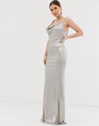 Club L London Asymmetric Cowl Neck Maxi Dress