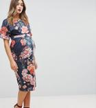 Asos Maternity Smart Pencil Midi Dress With Placement Print - Multi