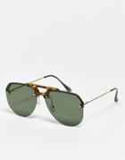 Svnx 80's Half Rim Aviator Sunglasses In Tortoiseshell-brown