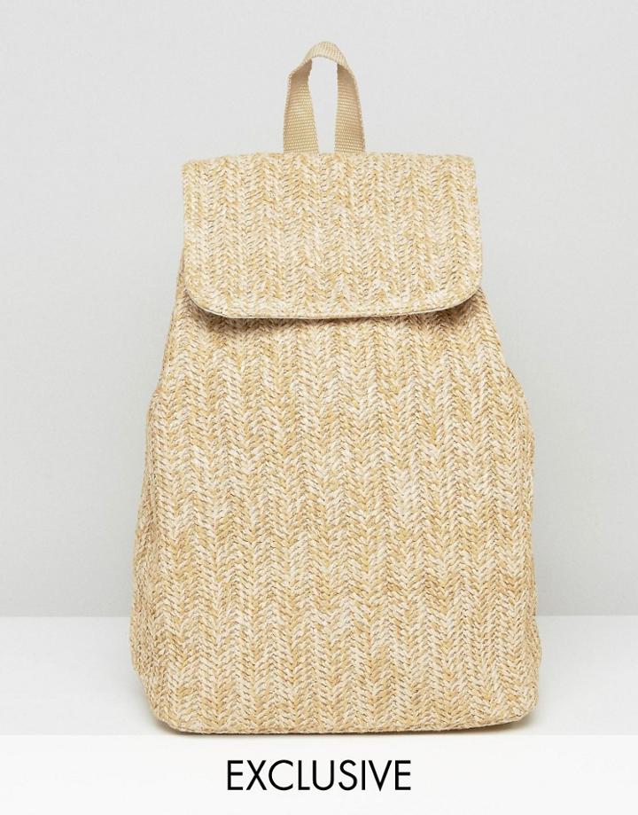Reclaimed Vintage Straw Backpack - Beige