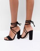 Public Desire Suzu Black Tie Up Block Heeled Sandals - Black