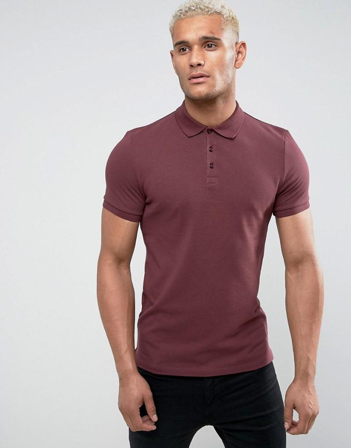 Asos Muscle Fit Polo In Pique In Red - Red