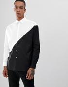 Asos Design Oversized Monochrome Cut & Sew Poplin Shirt - White