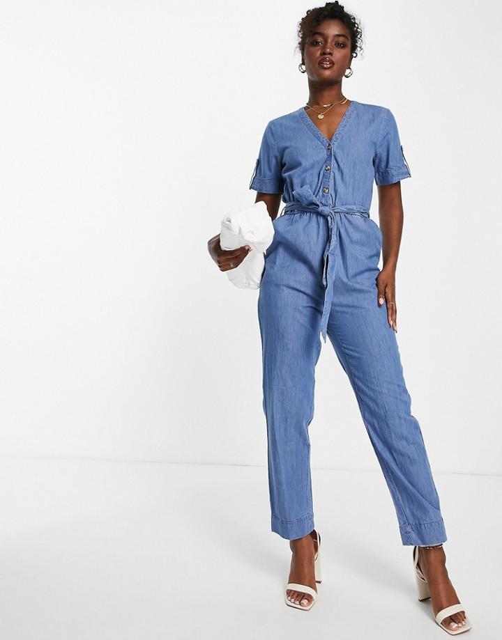 Lipsy Denim Button Jumpsuit In Blue