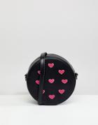 Liquorish Heart Embellished Round Crossbody Bag - Black