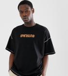 Asos Design Plus Oversized T-shirt With Contrast Stitching And Text Print - Black