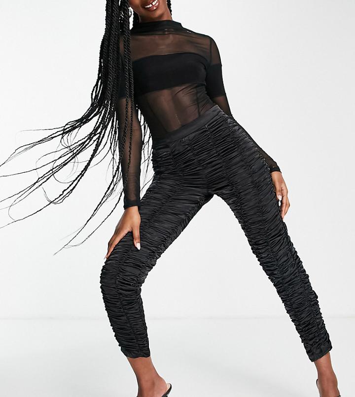 Asyou Ruched Satin Pants In Black