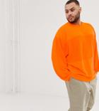 Asos Design Plus Oversized Sweatshirt With Reverse Panel In Neon Orange - Orange