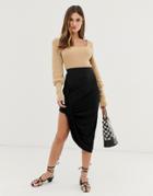 Asos Design Hitched Jersey Midi Skirt - Black