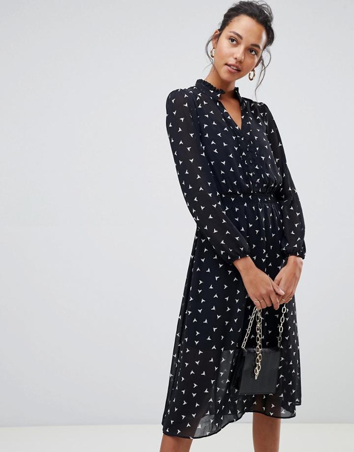 Oasis Midi Tea Dress In Bird Print - Multi