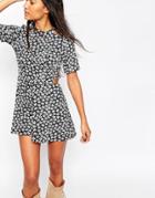 Asos Woven Ditsy Floral Romper With Cutouts - Multi