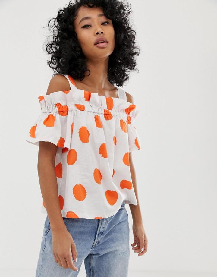 Pepe Jeans Jourdan Polka Dot Cold Shoulder Blouse - White