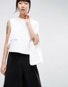 Asos White Crepe One Shoulder Top With Fold Detail - White