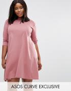 Asos Curve Swing Dress With High Neck And 3/4 Sleeve - Pink