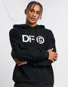 Asos Dark Future Oversized Hoodie In Polar Fleece With Front Logo Applique In Black