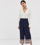 Warehouse Wide Leg Pants In Spot And Stripe - Navy