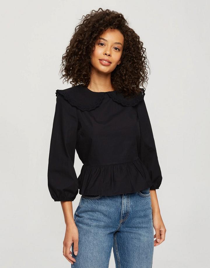 Miss Selfridge Frill Edge Collar Blouse In Black