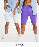 Asos Design Skinny Jersey Shorts 2 Pack In Blue/purple-multi