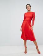 Asos Premium Midi Scuba Skater Dress With Lace Sleeves - Red
