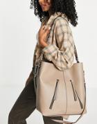 Topshop Pu Slouch Shoulder Bag With Zips In Stone-neutral