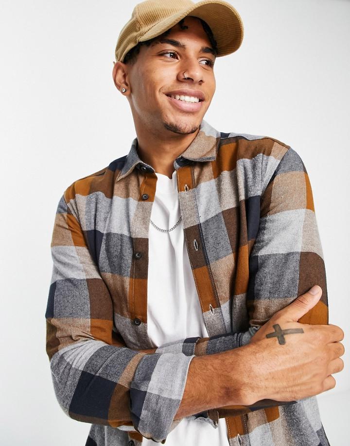 Only & Sons Buffalo Check Shirt In Orange And Gray-grey