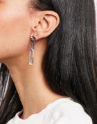 Asos Design Earrings In Figaro Chain Drop In Silver Tone
