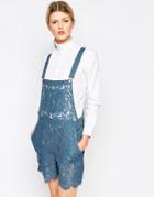 Ganni Gothic Lace Overall In Blue - Provincial Blue