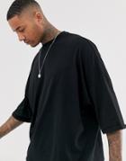 Asos Design Extreme Oversized Longline T-shirt With Roll Sleeve In Black