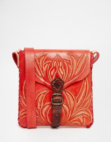 Hiptipico Handmade Tooled Red Leather Cross Body Bag - Red