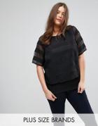 Junarose Mesh Insert Stripe Woven Top - Black