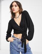 Vero Moda Long Sleeve Wrap Top In Black