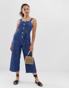 Miss Selfridge Denim Jumper Dress Jumpsuit In Mid Wash - Blue