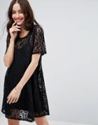 Asos Mini Lace T-shirt Dress - Black