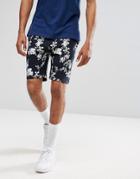 Asos Skinny Shorts With Floral Print - Navy