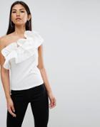 Asos Top In Crepe With Pretty Ruffle Detail - White