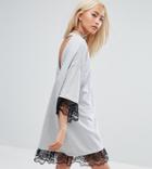 Milk It Vintage Oversized T-shirt Dress With Open Back And Lace Trim - Gray