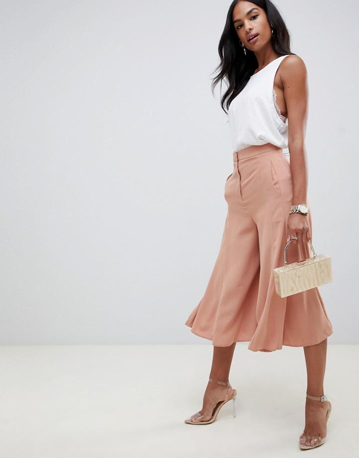 Asos Design Tailored Soft Culotte With Fluted Hem - Pink