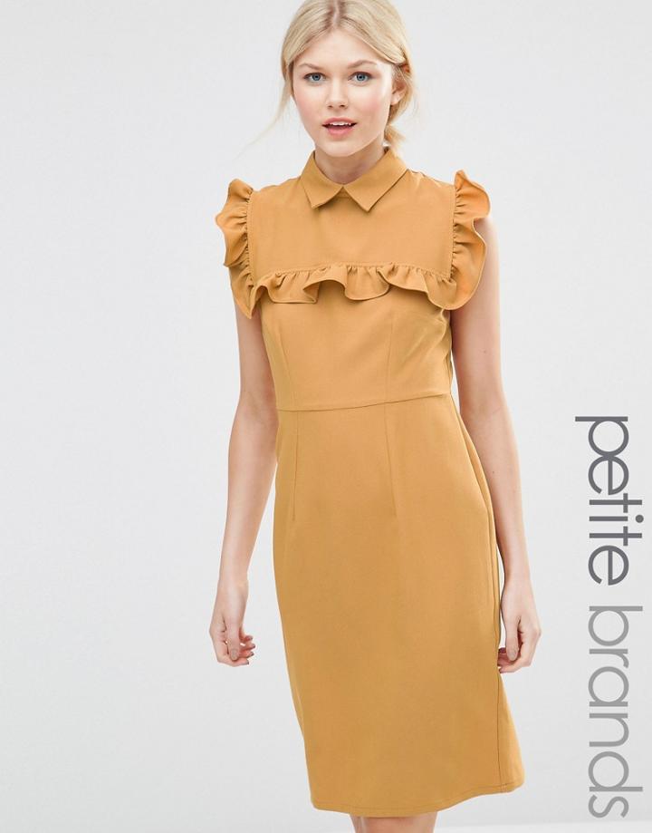 Alter Petite Pencil Dress With Frill Bib - Yellow