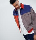 Asos Design Tall Oversized Cord Jacket In Color Block Navy - Navy