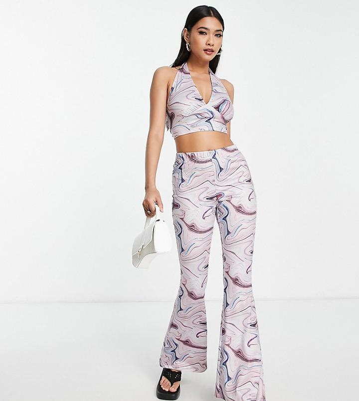 Vila Exclusive Jersey Flared Pants In Purple Swirl Print - Part Of A Set - Multi