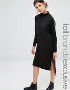 Noisy May Tall High Neck Long Sleeve Midi Sweat Dress - Black