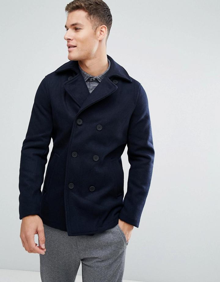 Only & Sons Wool Peacoat - Navy