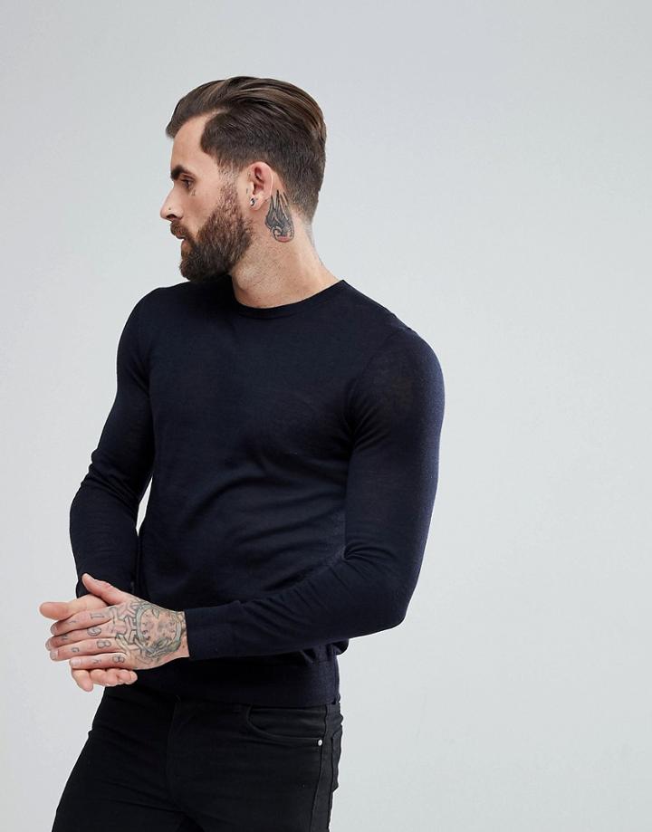 Hugo Crew Neck Merino Sweater Navy - Navy