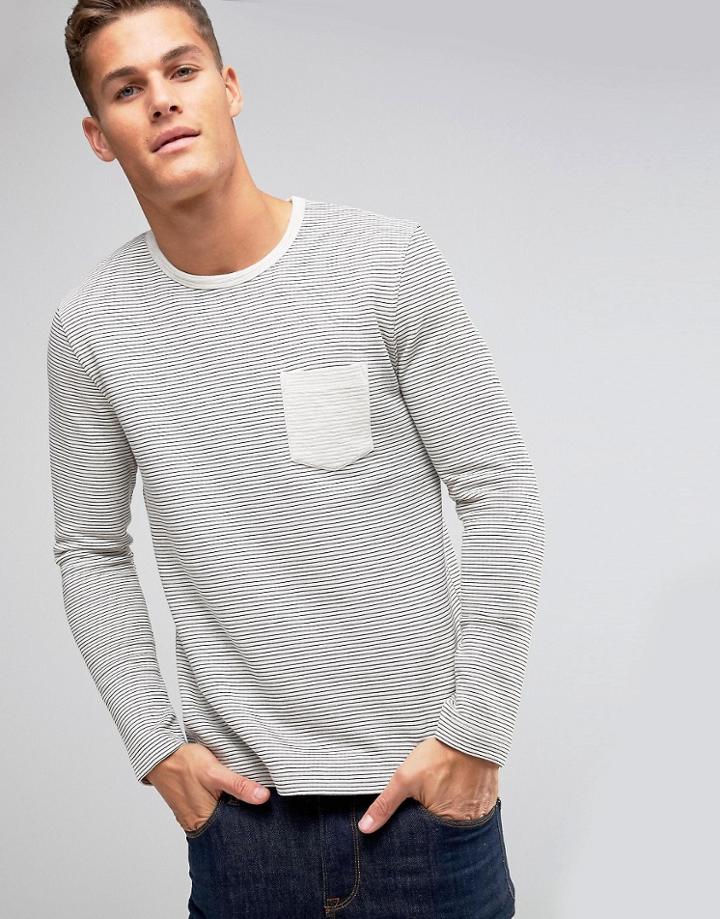Selected Homme Long Sleeve Top In Textured Stripe With Contrast Pocket