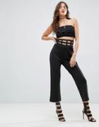 Asos Tapered Pants With Bandage Harness Waist - Black