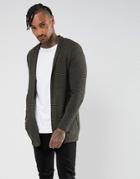 Bershka Textured Knit Cardigan In Dark Khaki - Green