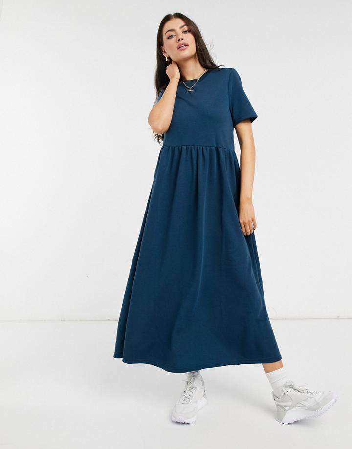 Urban Threads Midi Sweater Dress With Tiered Hem In Teal-green