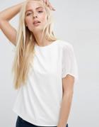 Asos Top In Ponte With Chiffon Sleeve - Cream